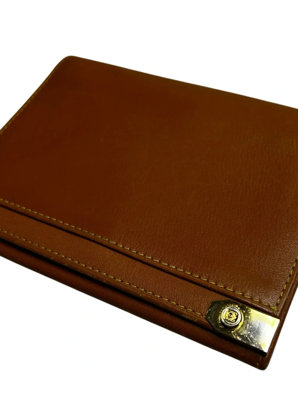 LOEWE Vintage Tan Leather Gold Corner Flap Wallet Coin Purse